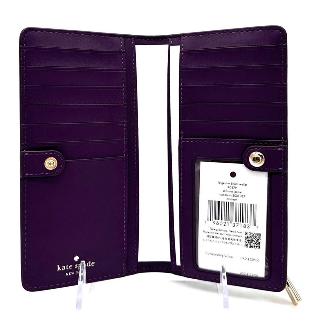 Kate Spade Small Madison Slim Bifold Wallet Purple/Gold  (NWT) - Picture 7 of 8